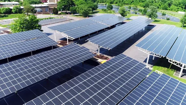 Parking lot covered with solar panels