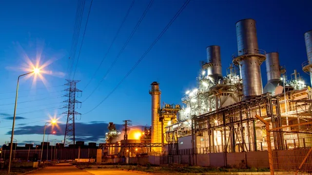 Natural gas power plant in the evening.