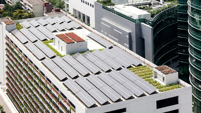 Solar panels on a building rooftop.