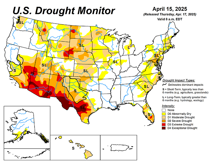 Drought monitor as of April 17, 2025